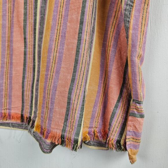 Drew Anthropologie Linen Agave Stripe Tank Top M Pink Gold Multicolor Boho - Picture 3 of 7